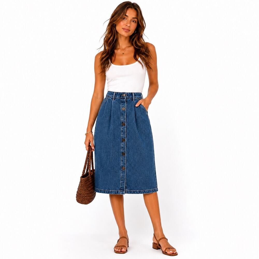Dockers Denim Button Front A-Line Skirt Size 26 Medium Wash